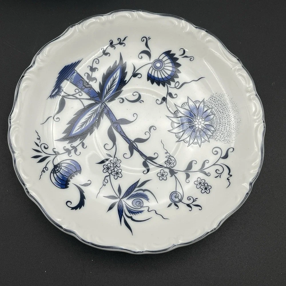 House of Prill Blue Onion Porcelain Japan 3 Cups 4 Saucers Set Vintage